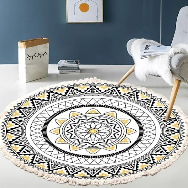 60 cm Vintage Pyöreä Mandala Matto Olohuoneen Matto Makuuhuoneeseen Kotiin Punottu Puuvillamatto Pestävä
