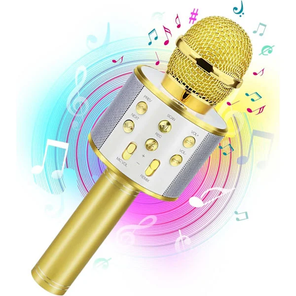 Beste gave til barn, trådløs karaokemikrofon bluetooth bursdagsgave 4-12 år jente gutt jul julestrømper - gull