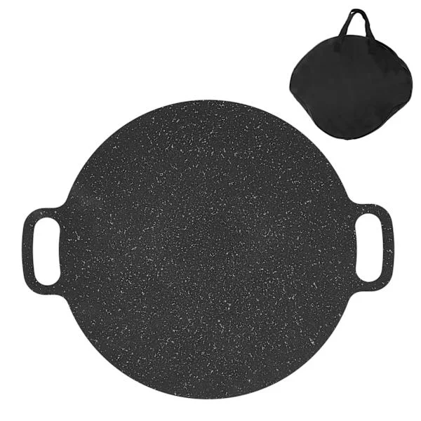 Korean BBQ Grill Pan Round Non-stick Iron Medical Stone Coating Good Insulation BBQ Grill with Oxford Storage Bag 25cm/9.8in
