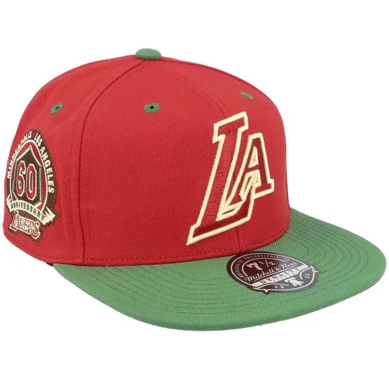 Mitchell & Ness - NBA Rød fitted Caps - Los Angeles Lakers Nightmare Fitted Red/Green Fitted @ Hatstore