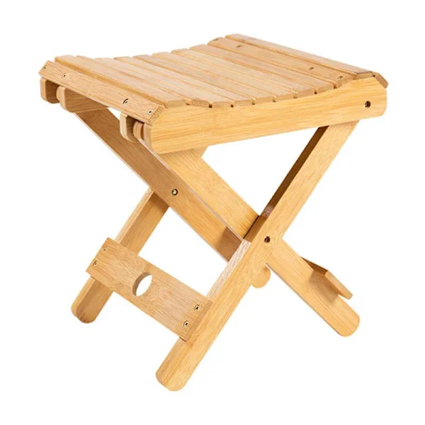 Bambu hopfällbar pall Liten bärbar bänk duschpall Lämplig för badrum bastu Spa höjd 31,5 cm