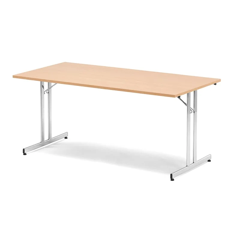 Folding meeting table EMILY, 1800x800x720 mm, beech, chrome