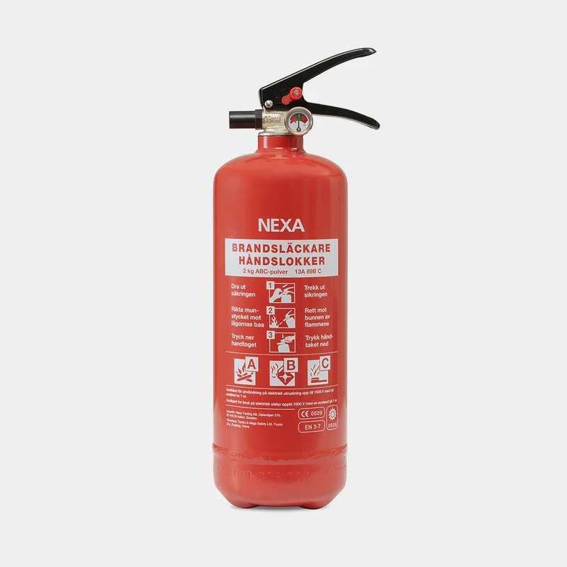 Pulversläckare NEXA, 13A/89B/C, med tryckmätare (manometer), 2 kg, röd + hållare