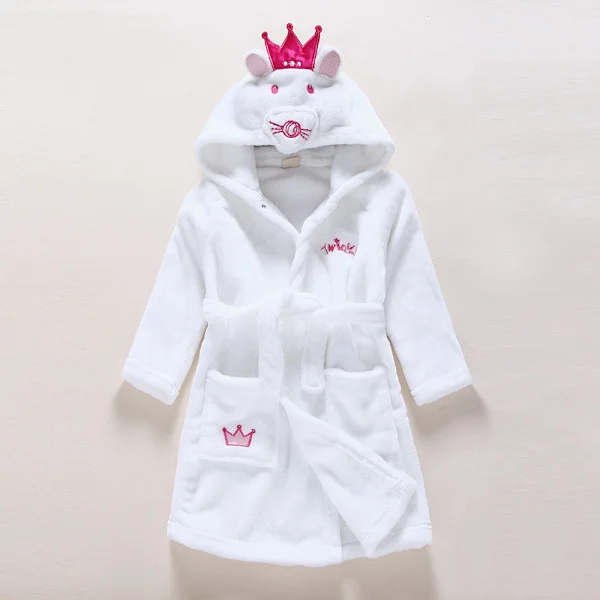 Pojkar flickor pyjamas Baby tecknad pyjamas Vinter huva morgonrock
