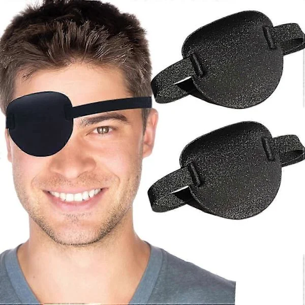 2 stk. øjenklapper, øjenklap til voksne, 3D justerbar øjenlap til højre eller venstre øje, et øjendække til dovent øje, piratkostume (sort)