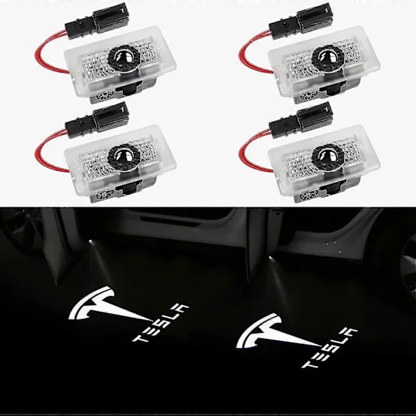 Dørlogoprojektor Velkomstlys Trinelys Til Tesla Model 3 Model Y Model S Model X Bildørslys Tesla Lys Tesla Tilbehør, 4 [db]