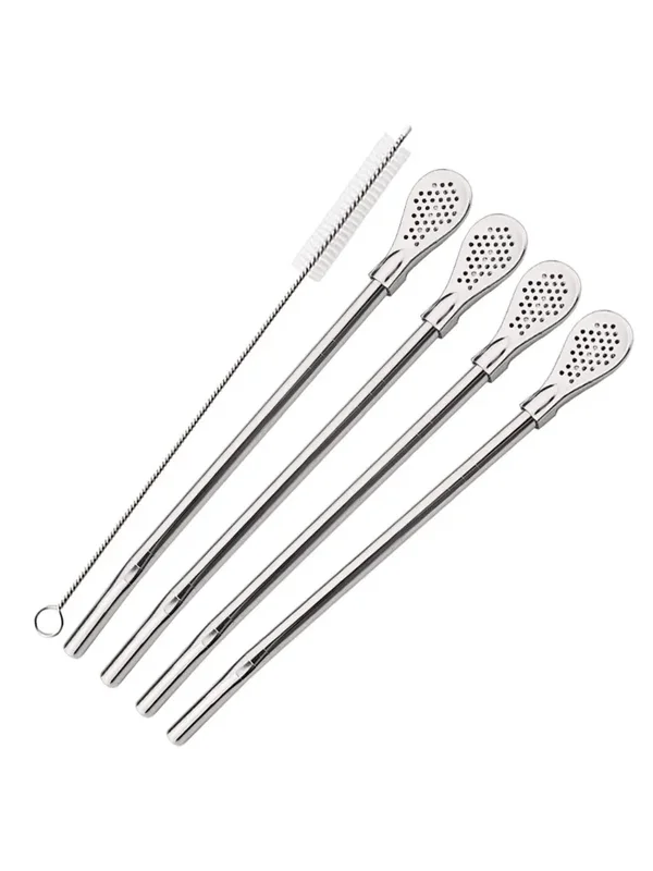 AliExpress - 5-teiliges Set Silberne Edelstahl-Trinkhalme Waschbare Wiederverwendbare Yerba Mate Löffel-Filter-Strohhalme für Cocktail-Bar-Zubehör