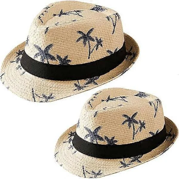 Familie Matchende Stråhatte Forældre-Barn Floppy Hat Rul Op Print Cap Sommer Strandhat til Kvinder Mænd Børn