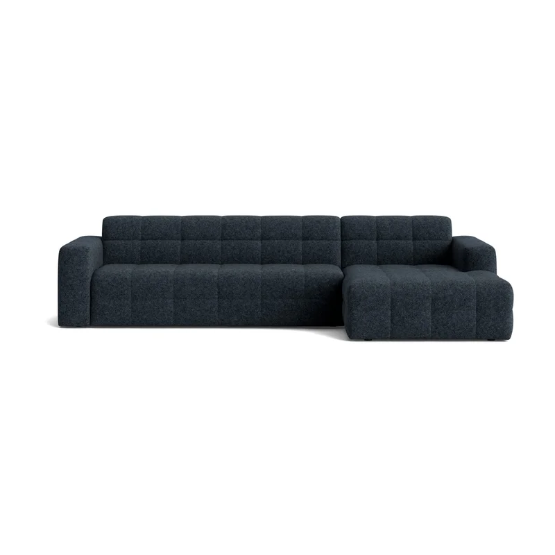 Paris Chaiselongue-Sofa, rechts in Modesto Dunkelblau, modernes Design mit gestepptem Muster, hoher Sitzkomfort für Ihr Wohnzimmer, 77cm.