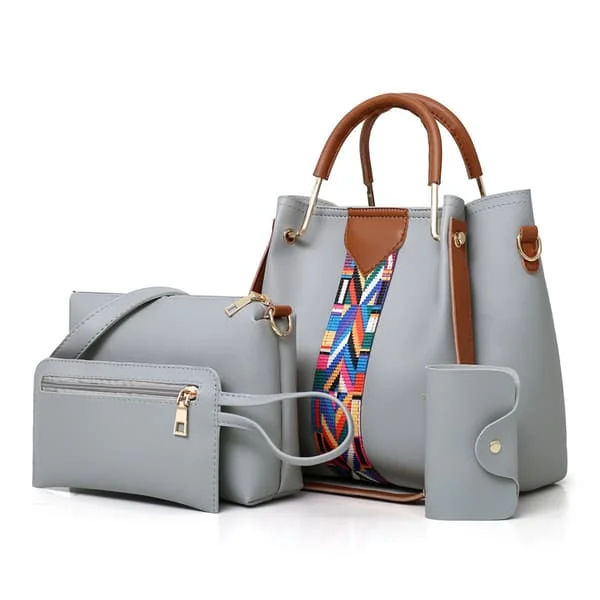 Dameveskesett 4 i 1 Myk PU-skinn Topphåndtakveske, Tote Bag, Skuldervesker Crossbody Bag Lommebokveskesett