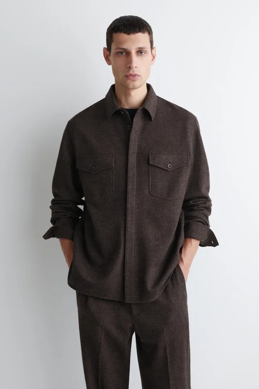 COS Men's Relaxed Boiled-Wool Overshirt in Brown