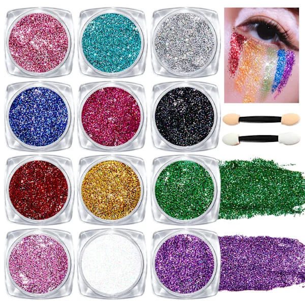 Kroppsglitter Ansiktsglitter Smink Festival Glitter Gel, 12 Färger Ansikte, Kropp och Hår Glitter Gel, Glitter Gel Smink, Glitter för Ansikte och Hår