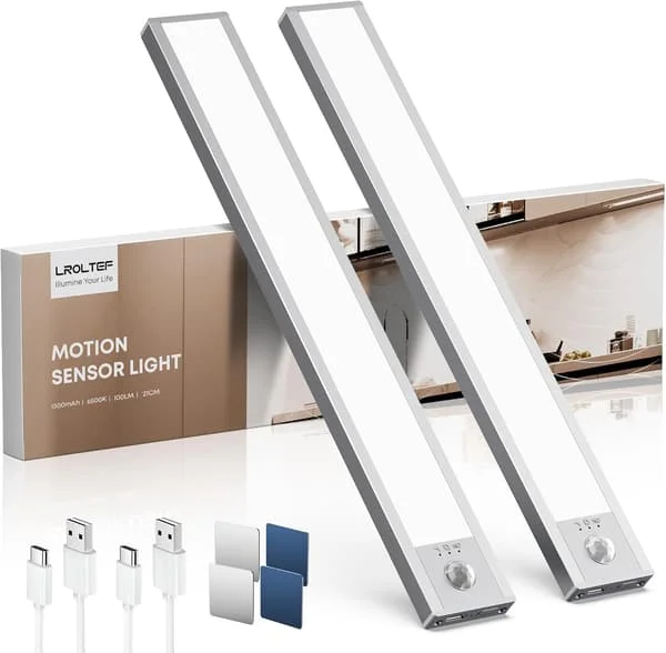 2 st Trådlös Uppladdningsbar Köksbänksbelysning, 21 cm 1500mAh LED-list Dimbar Garderobsbelysning, Trefärgsinställning