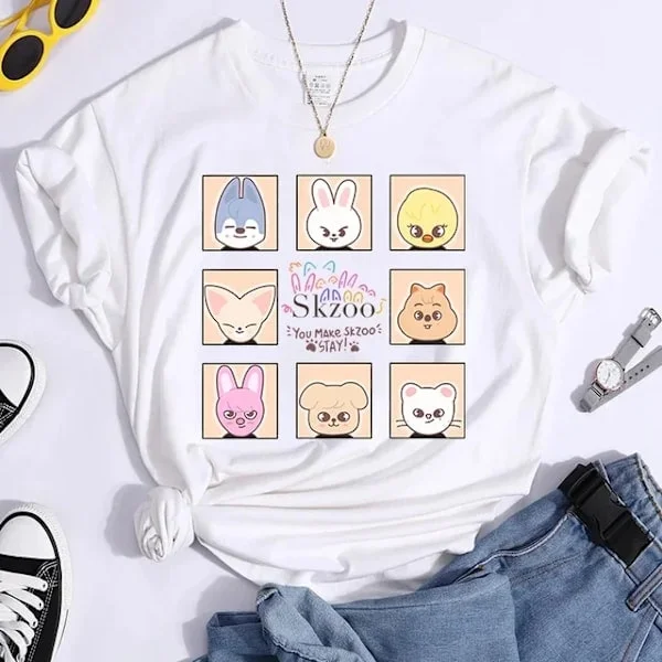 K-POP Stray Kids T-shirt Mænd og Kvinder T-shirts Harajuku Y2K T-shirt Casual Sommer Kortærmede T-shirts til Kvinder L3274-Hvid MM M L3274-Hvid