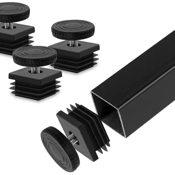 4-pack Square Adjustable Leveling Feet for Office Home Table Desk Chair, Square Tube Inserts Furniture Leveling Kit, 30mm X 30mm, Black