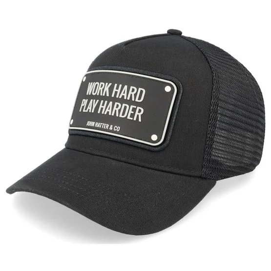John Hatter & Co - Svart trucker Caps - Work Hard Black Trucker @ Hatstore