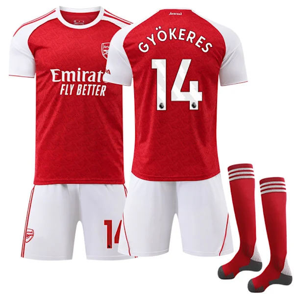 25-26 Arsenal Home Kids Football Training Suit Set with Socks No. 14 Gyökeres No.14 Gyökeres-FS-