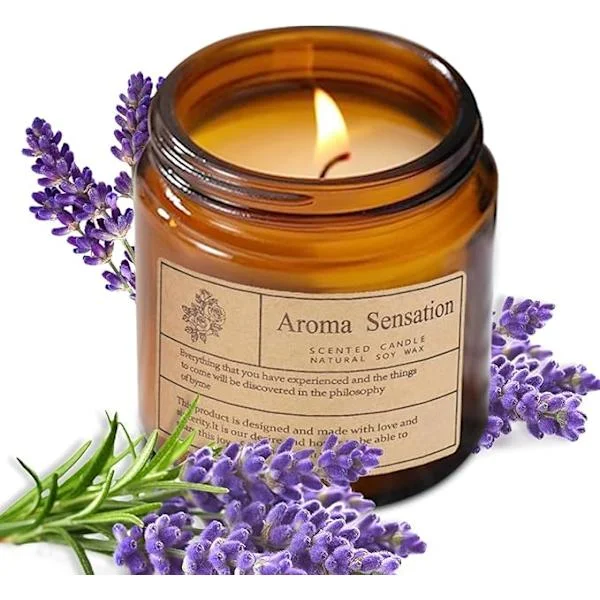 Duftlys. Høstaroma, økologiske giftfrie soyalys i glass, unisex. Stresslindring, meditasjon, yoga (Lavendel 200g). Avslappende og naturlig.