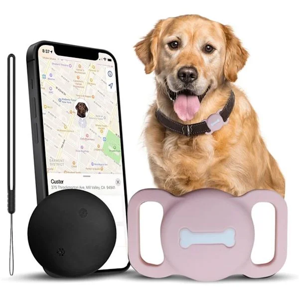 Kæledyrs tracker til katte og hunde uden månedligt gebyr - GPS halsbånds tracker, realtids lokation, vandtæt og genopladelig, pink
