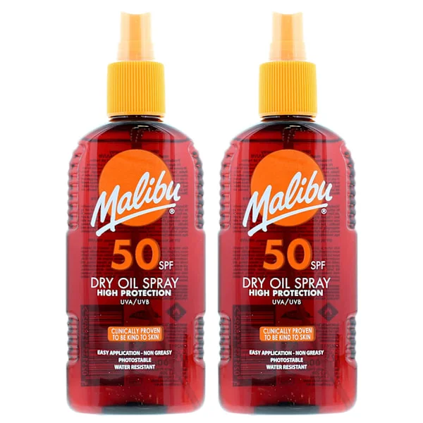 Malibu Dry Oil Spray Spf50 Bronzing Tanning Oil 200Ml X2 Stk.