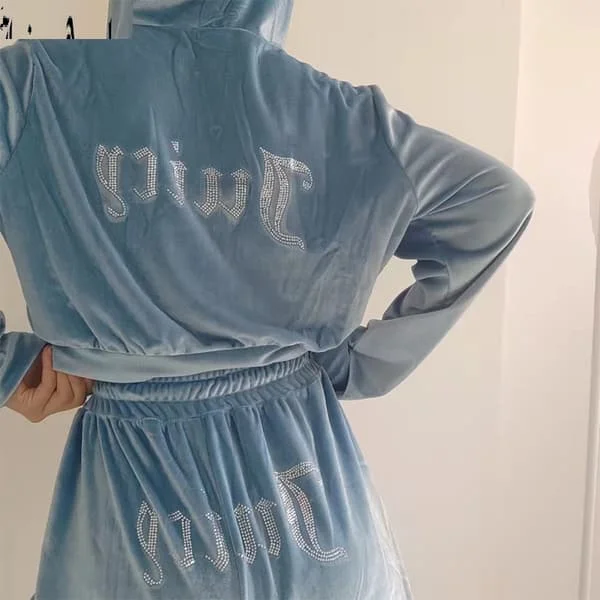 Naisten sametti Juicy verryttelypuku Couture verryttelypuku kaksiosainen setti vaaleansininen light blue