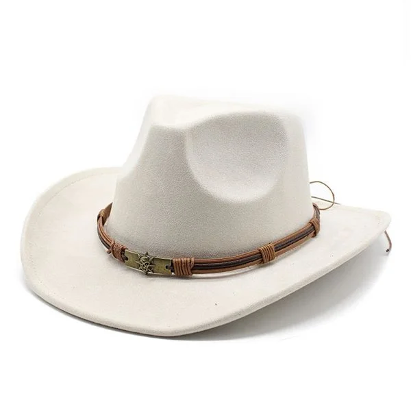 Cowboyhatt for kvinner og menn Western Semsket Skinnhatt Panama Hatt Cowboy og Cowgirl Hatt Filt Bredbremmet Fedora Hatter - Hvit GS_tfrf