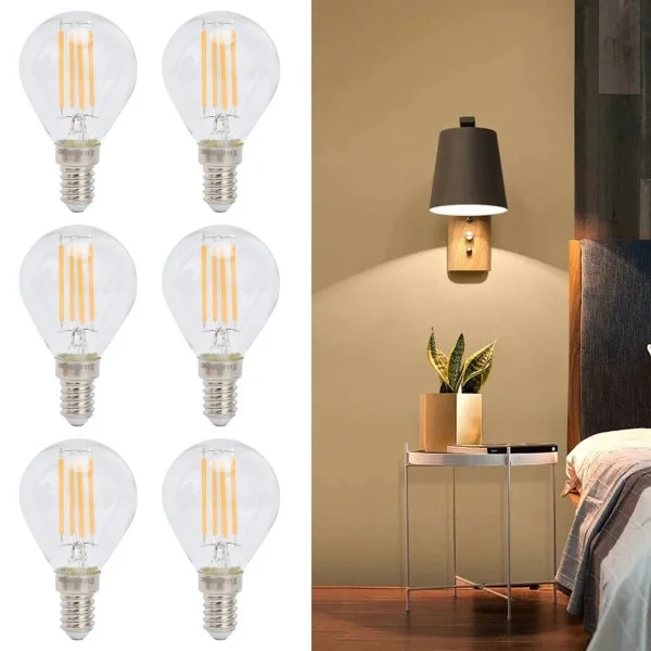 Dimbar E14 LED-lampa, dimbar LED-lampa, G45 dimbar glödlampa, E14 liten Edison skruvlampa, 6-pack