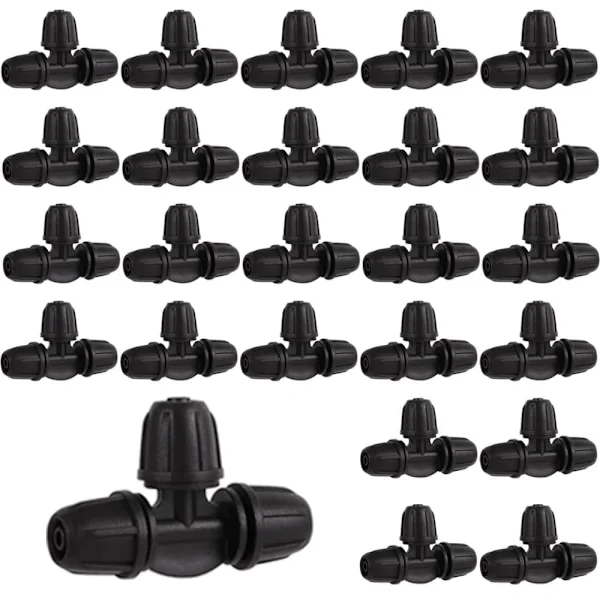 25-pakning 1/4 tommers vanningskoblinger – Låst 3-veis T-kobling for 6 mm dryppslange, dryppvanningssystem_OF