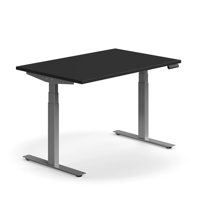 Skrivbord QBUS, höj- och sänkbart, 1200x800 mm, silver, svart