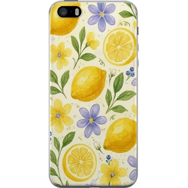Yhteensopiva Puhelinkuori Apple iPhone SE (2016) Värikäs kuvio sitruunoilla, kukilla ja vihreillä lehdillä kesäisessä tyylessä.