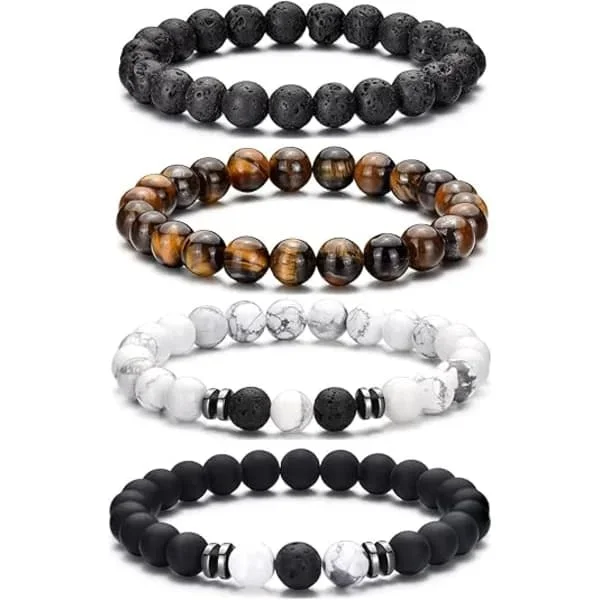 Tigerøje Armbånd til Mænd 8MM Natursten Stræk Justerbart Sort Krystal Perlearmbånd til Mænd Kvinder Gaver