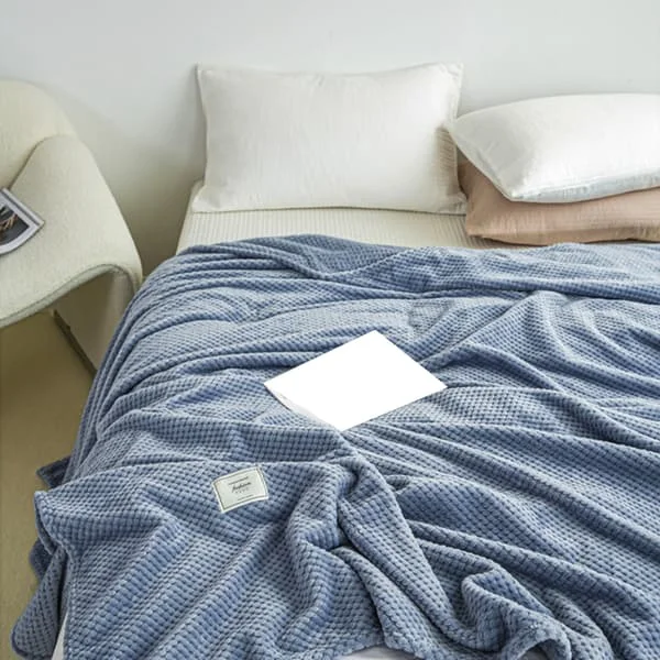 Kjølepledd Melkefleece Gitter Jacquard Sommer Kjølende Enkelt Dynetrekk for Sovesofa Kontor Blå 100x120 cm