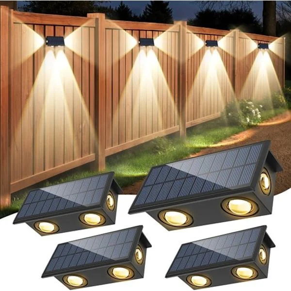 Væglampesæt - Sæt med 4 solcelledrevne væglamper - Varm hvid - Solcelle væglamper - LED dekorative udendørs væglamper - Velegnet til verandaer, 