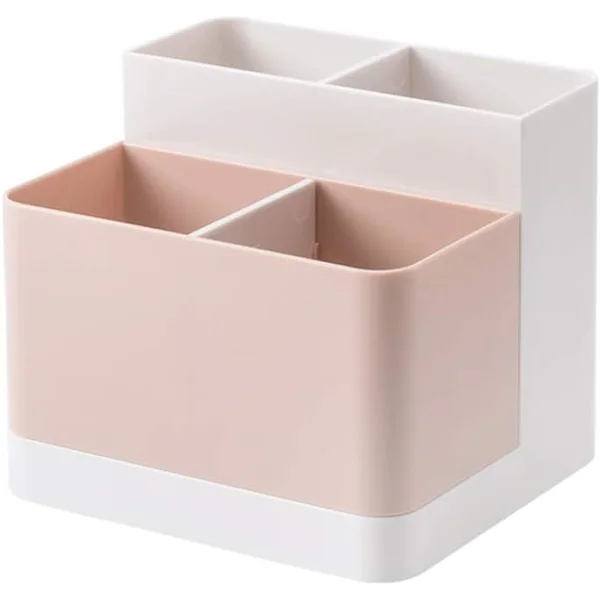 Desktop Storage Box Pen Card Holder, Suitable for Desks, Office Supplies, Dressing Table White + Pink
