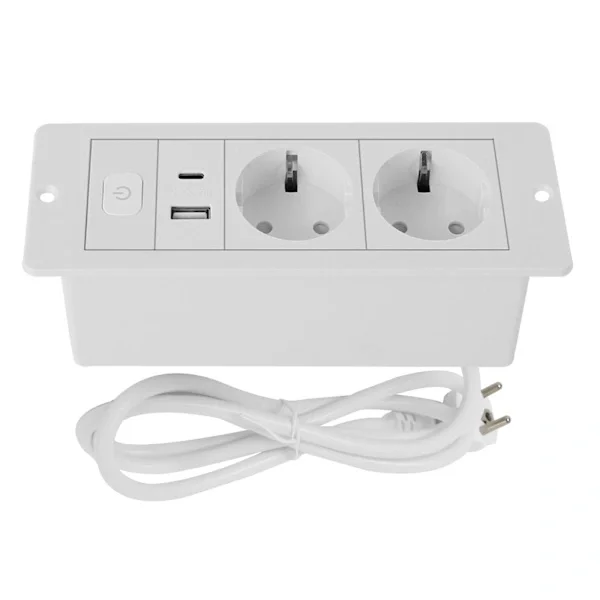 2025 Flush Power Strip with 3-in-1 USB Type-C Interface, Power Switch and Cable Included, Suitable for Desks, Conference Tables, Office and Home