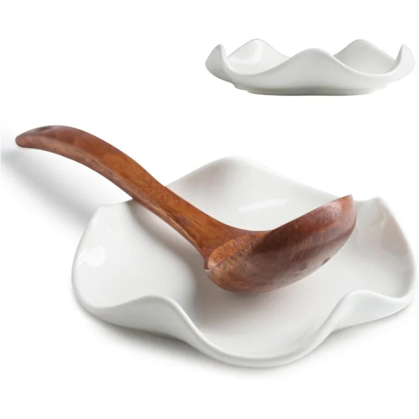 Keramisk kjøkken skjeholder, redskapsholder, skjeholder for slikkepotter, tang, kaffeskjeer eller redskaper, for komfyr og benkeplate (hvit)