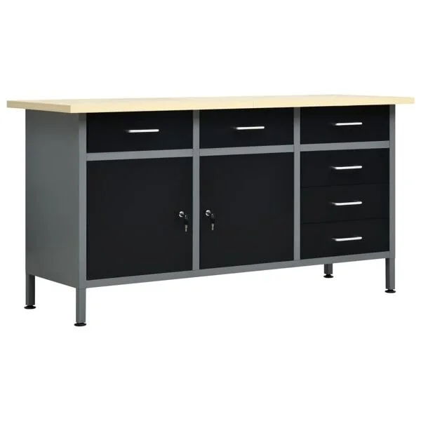 vidaXL Arbetsbänk svart 160x60x85 cm stål