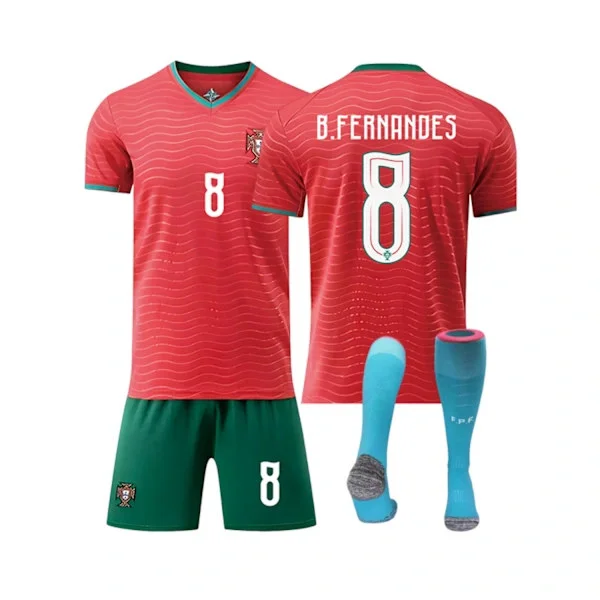 2026 VM Portugal Hjemmebanetrøje NR.8 B.Fernandes Fodboldtrøje Shorts Sæt - Fodboldudstyr til Drenge Piger Unge Mænd Fans Træningsgave 16