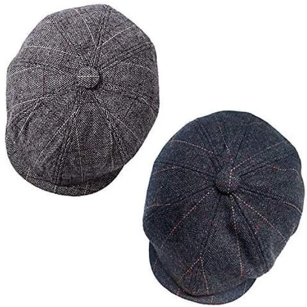 2-pack Flat Cap Hats Winter Caps Men's Beret Hats for Men Cotton and Wool Fabric Warm Hats