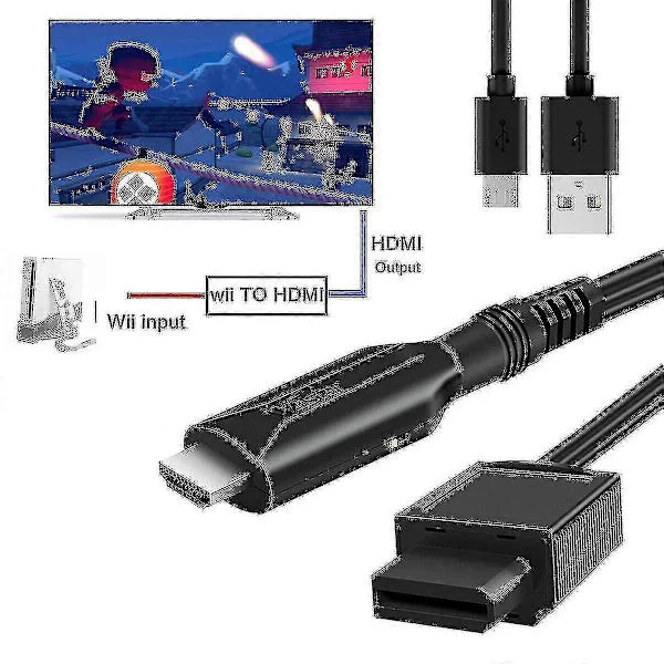 Hd Wii till HDMI Adapter Konverterare med USB-kabel Höghastighets Spelkonverteringssladd TAO