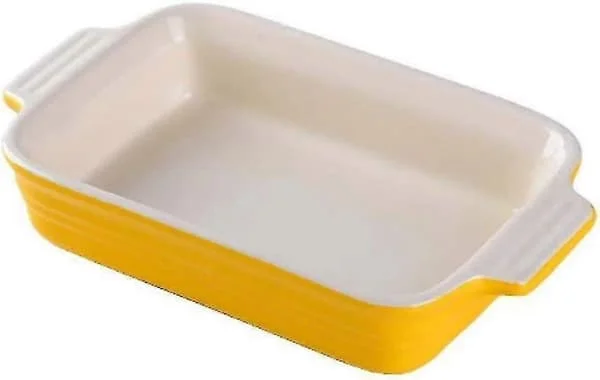 Gul rektangulær keramisk ovnfast fad med håndtag - Individuel lasagneform