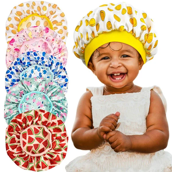 5 stk. Satin Bonnet til Børn Silke Baby Bonnet Sovehue Bredt Bånd Nathatte til Naturligt Hår Teenagere Toddler Barn Baby
