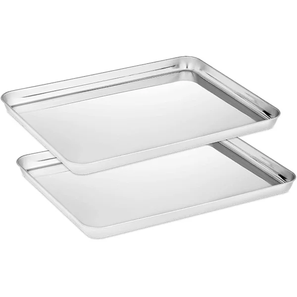 Bakplåtsset om 2, Bakplåt i rostfritt stål, Bakplåt giftfri Hälsosam, Spegelblank Rostfri, Lätt att rengöra Tål diskmaskin