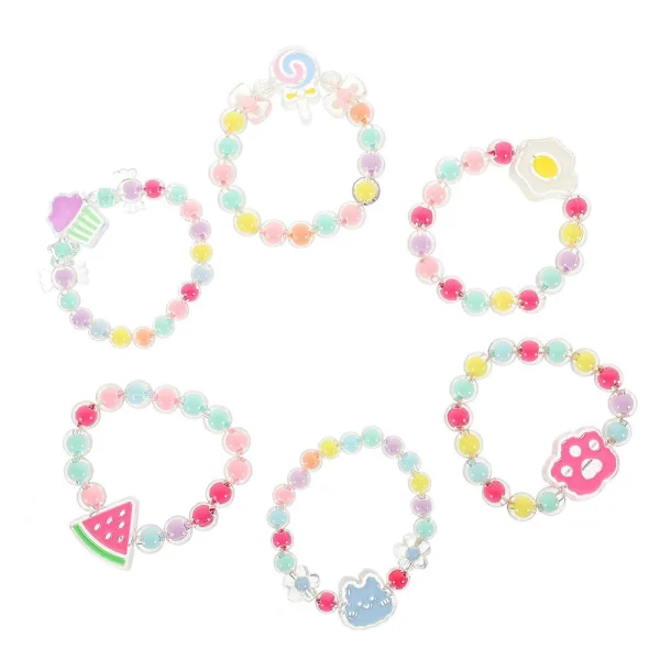 6 stk. Plastarmbånd Barne armbånd Småbarn Perlearmbånd Barne Smykker Elastiske Armbånd Kvalitetsgaver