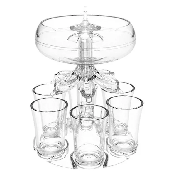6-Hole Drink Dispenser, Food-Grade, Shatterproof Acrylic with 6 Cups for Home Bar, Party Supplies-FF-