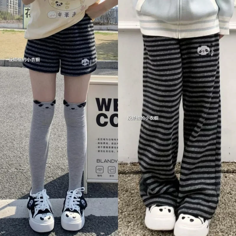 AliExpress - Harajuku Cartoon-Stickerei Hosen Damen Kawaii Gestreifte Lose Koreanische Hosen-Shorts Y2K Subkultur Vintage Weite Damenhosen
