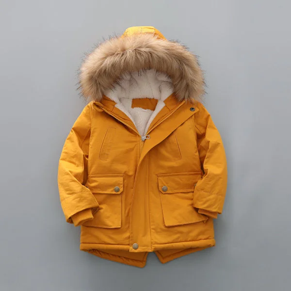 [RM]Kids Winter Jacket with Fur Hood, Lightweight Down Jacket, Warm Fleece Jacket Suitable for Boys, Girls and Toddlers (Yellow-100cm) Yellow