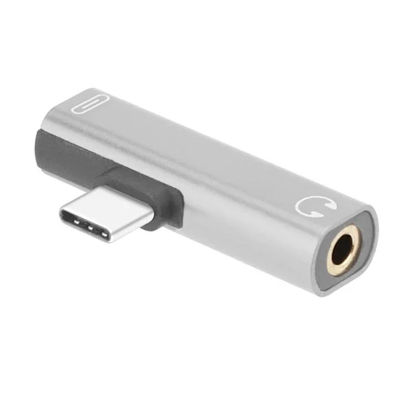 2-i-1 USB C Type-C til 3,5 mm Jack AUX Hodetelefon Lydkonverter NY Adapter F2I1
