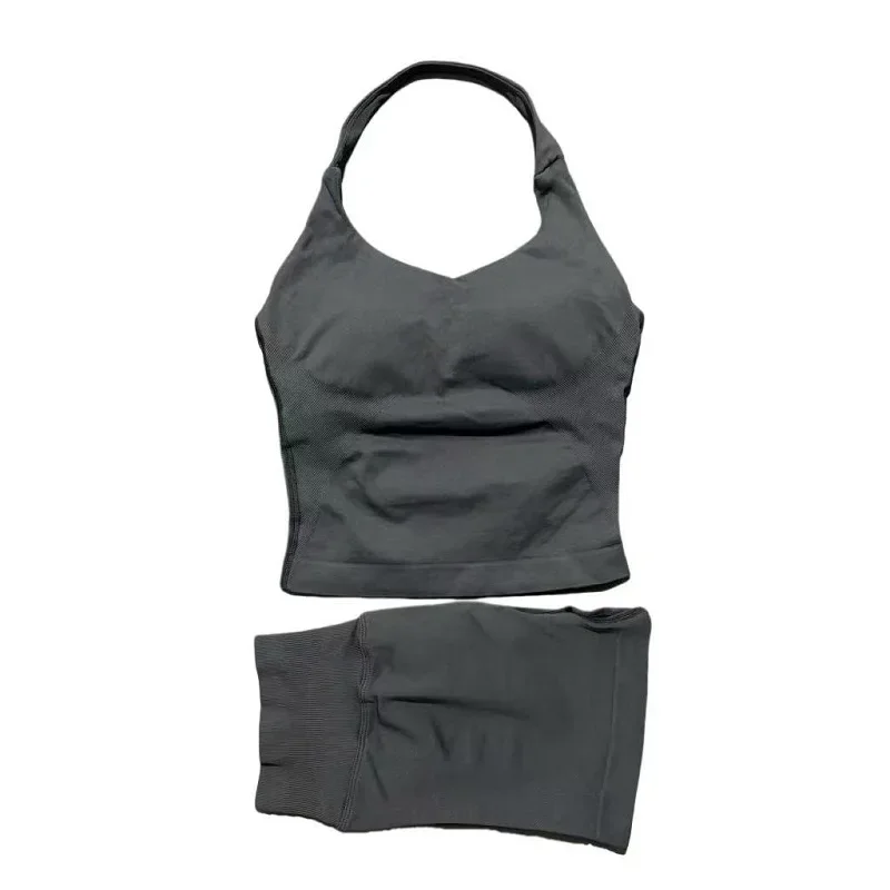 AliExpress - Ensemble de sport 2 pièces pour femme : débardeur long à bretelles rembourré et short de sport sans couture pour le yoga, le fitness et 