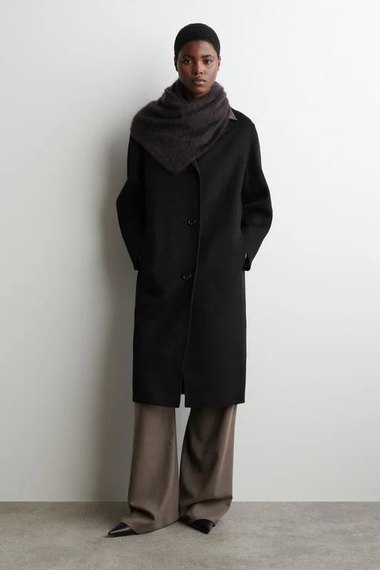 COS Damen Langer Mantel Aus Doubleface-Wolle - Schwarz